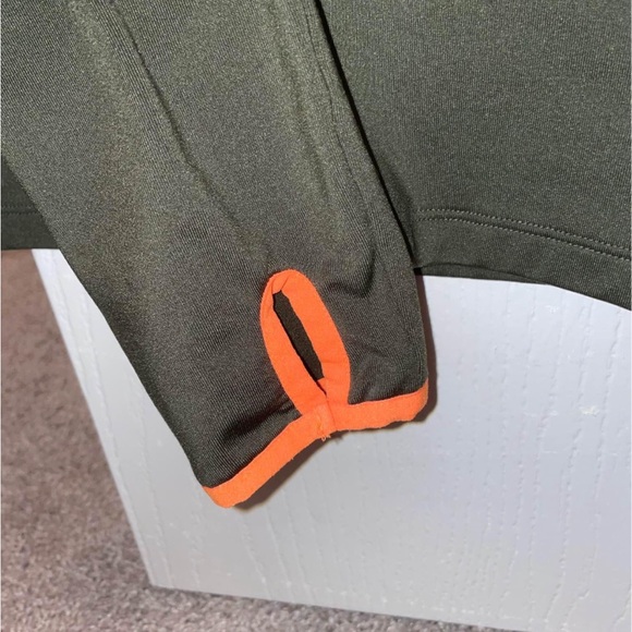 PINK Victoria's Secret Ultimate Olive Pullover with Orange Trim - Picture 5 of 5